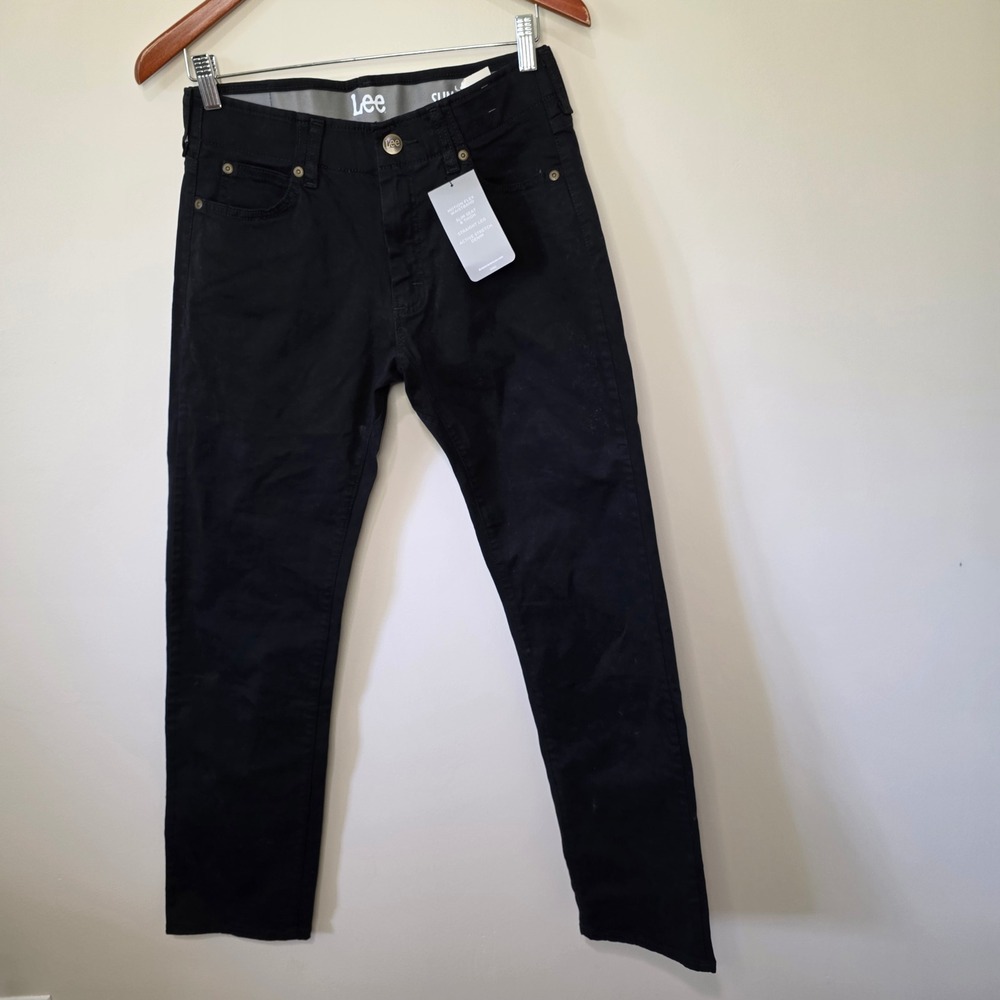 Lee Pants Mens 29x30 Black Slim Straight Active Stretch Motion Flex  New
